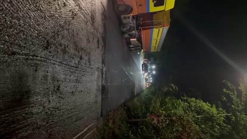 Wegwerkzaamheden in de avond